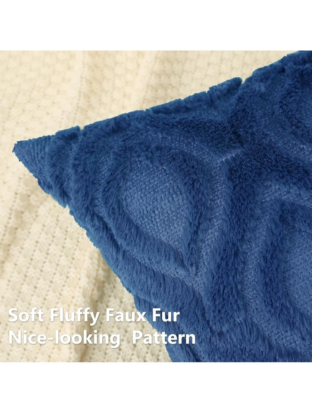 Throw Pillow Covers 24x24 Inch Set Of 2, Soft Plush Faux Wool Dark Blue 1041/bb8